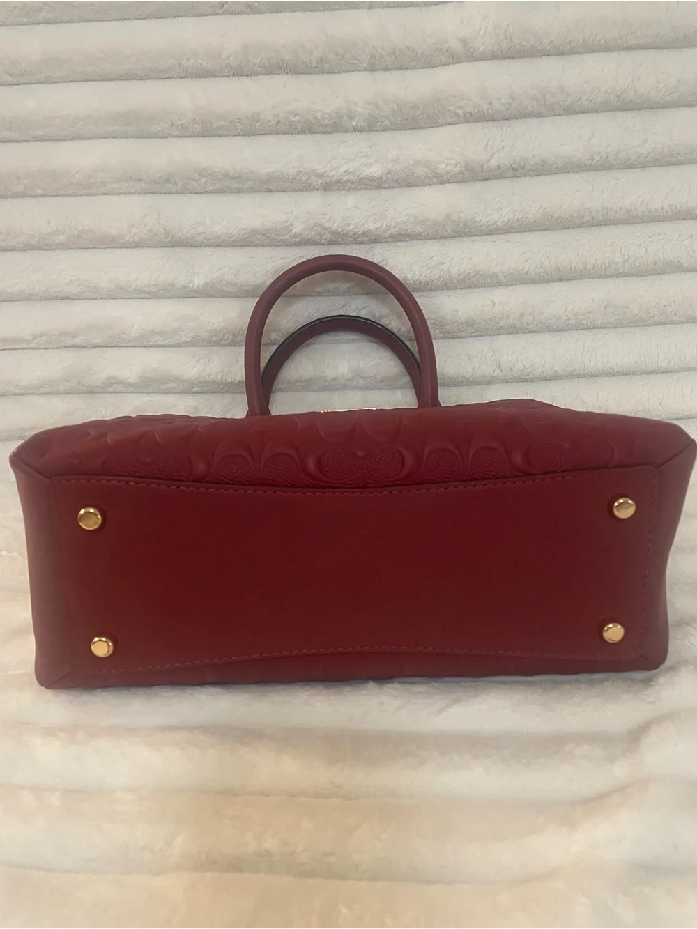 Coach Red Embossed Leather Satchel with Gold Hardware - Picture 4 of 7
